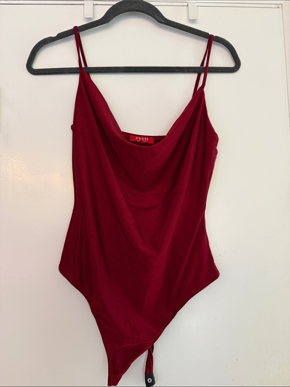 Guess Burgundy Satin Cowl-Neck Bodysuit